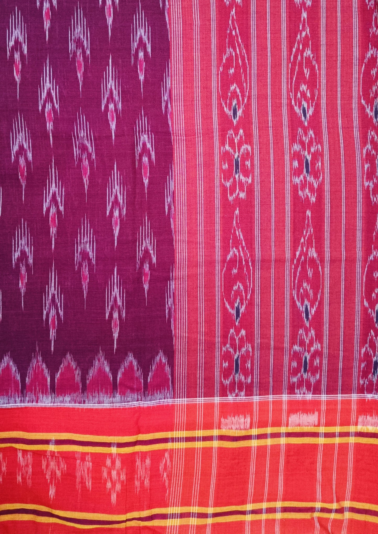 Khadi Ikat Cotton Saree- Red Wine
