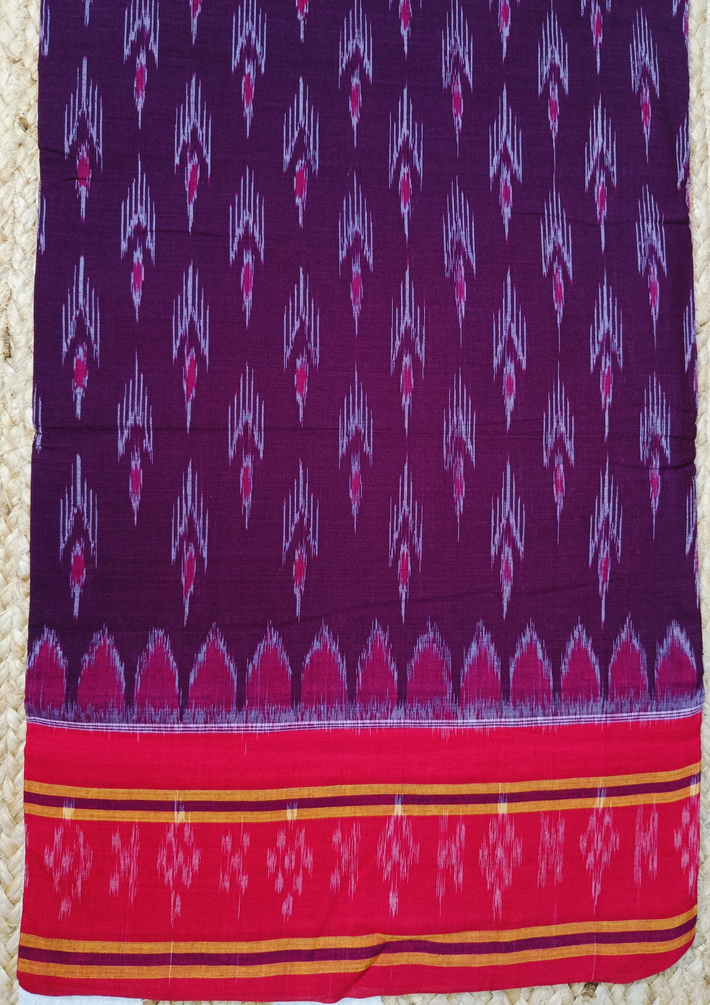 Khadi Ikat Cotton Saree- Red Wine
