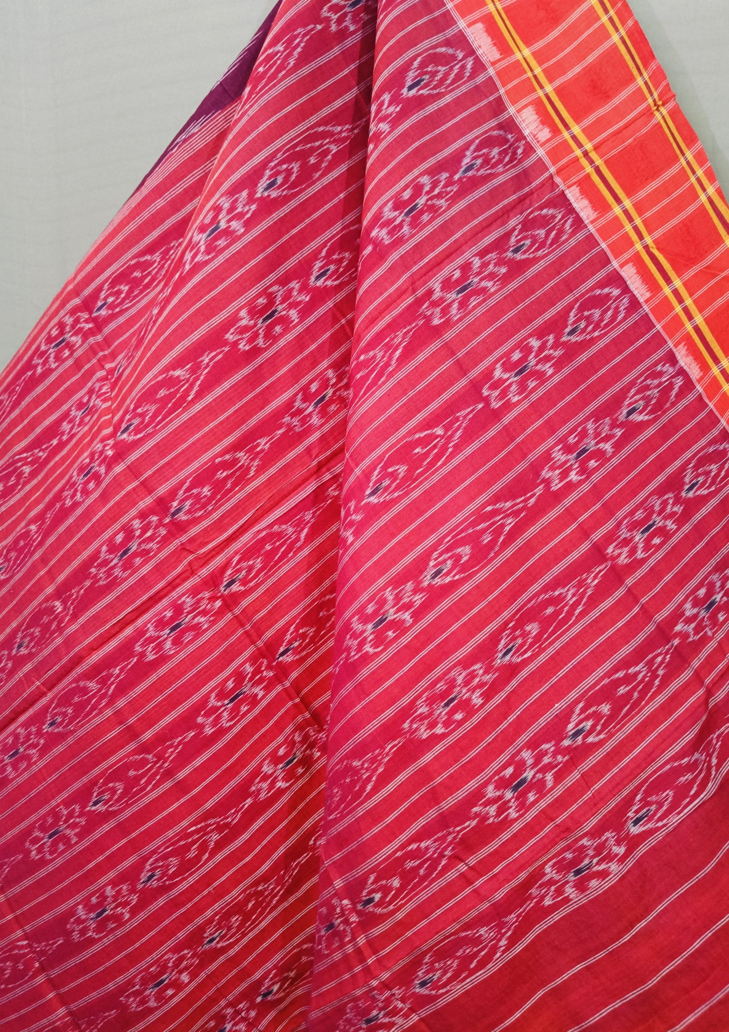 Khadi Ikat Cotton Saree- Red Wine