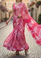 Tie-Dye Printed Saree- Pink DP5