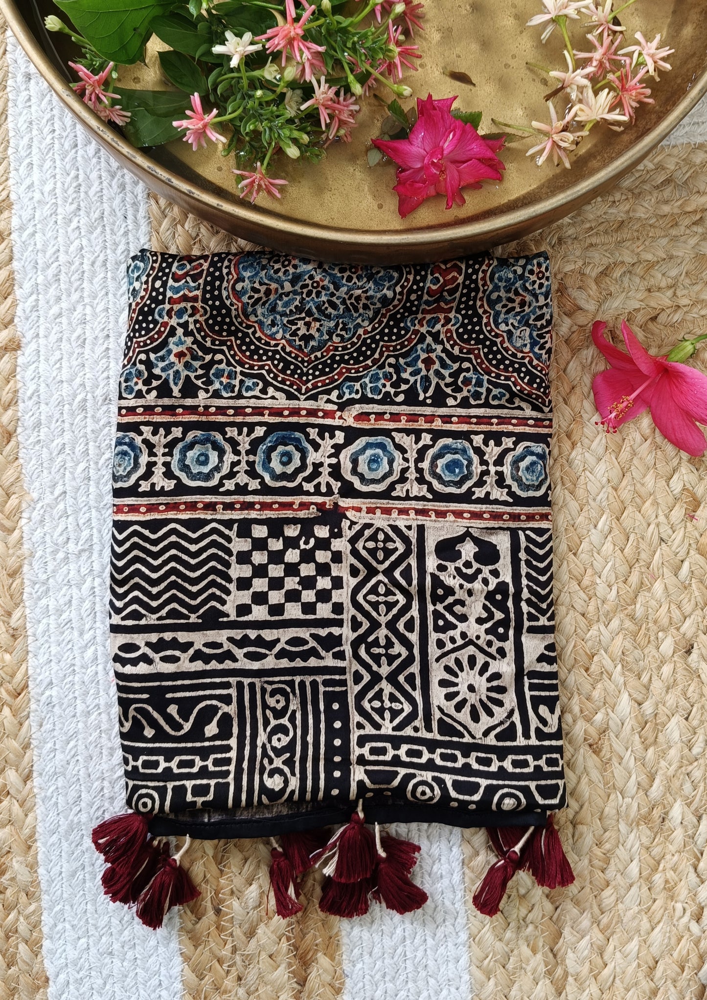 Handblock Printed Ajrakh Modal Stole- S9