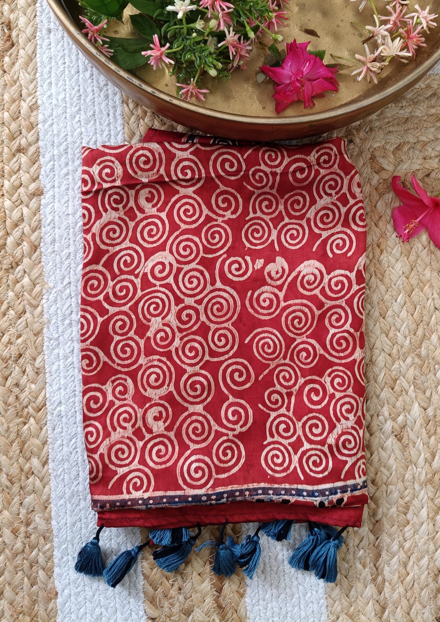 Handblock Printed Ajrakh Modal Stole- S6