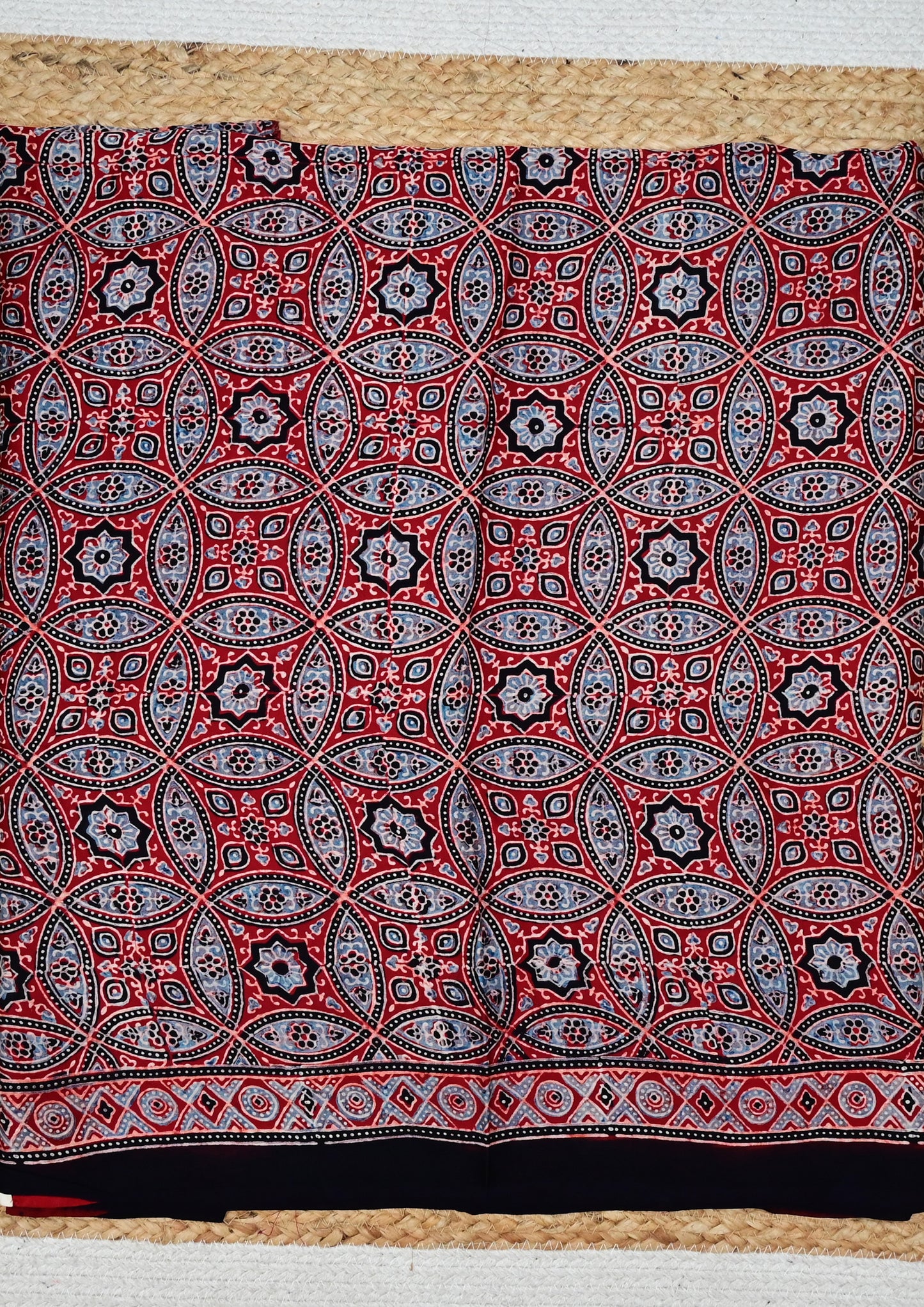 Ajrakh Handblock Printed Modal Saree- M1 Red