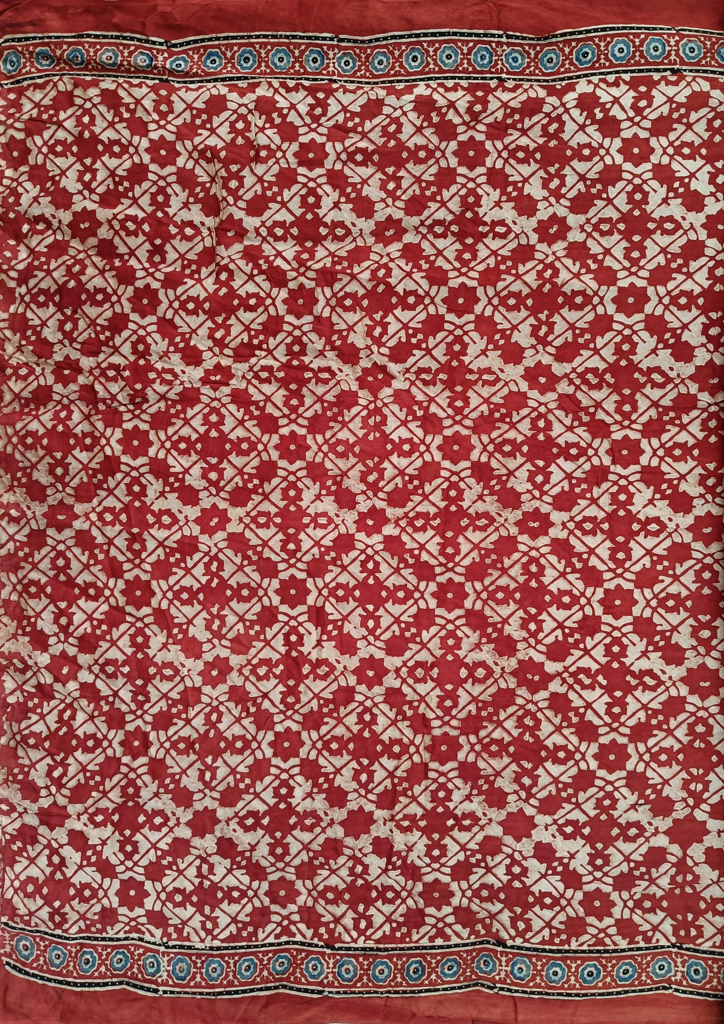 Ajrakh Handblock Printed Modal Saree- M15 Red