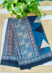 Ajrakh Cotton Dupatta- D1 Indigo
