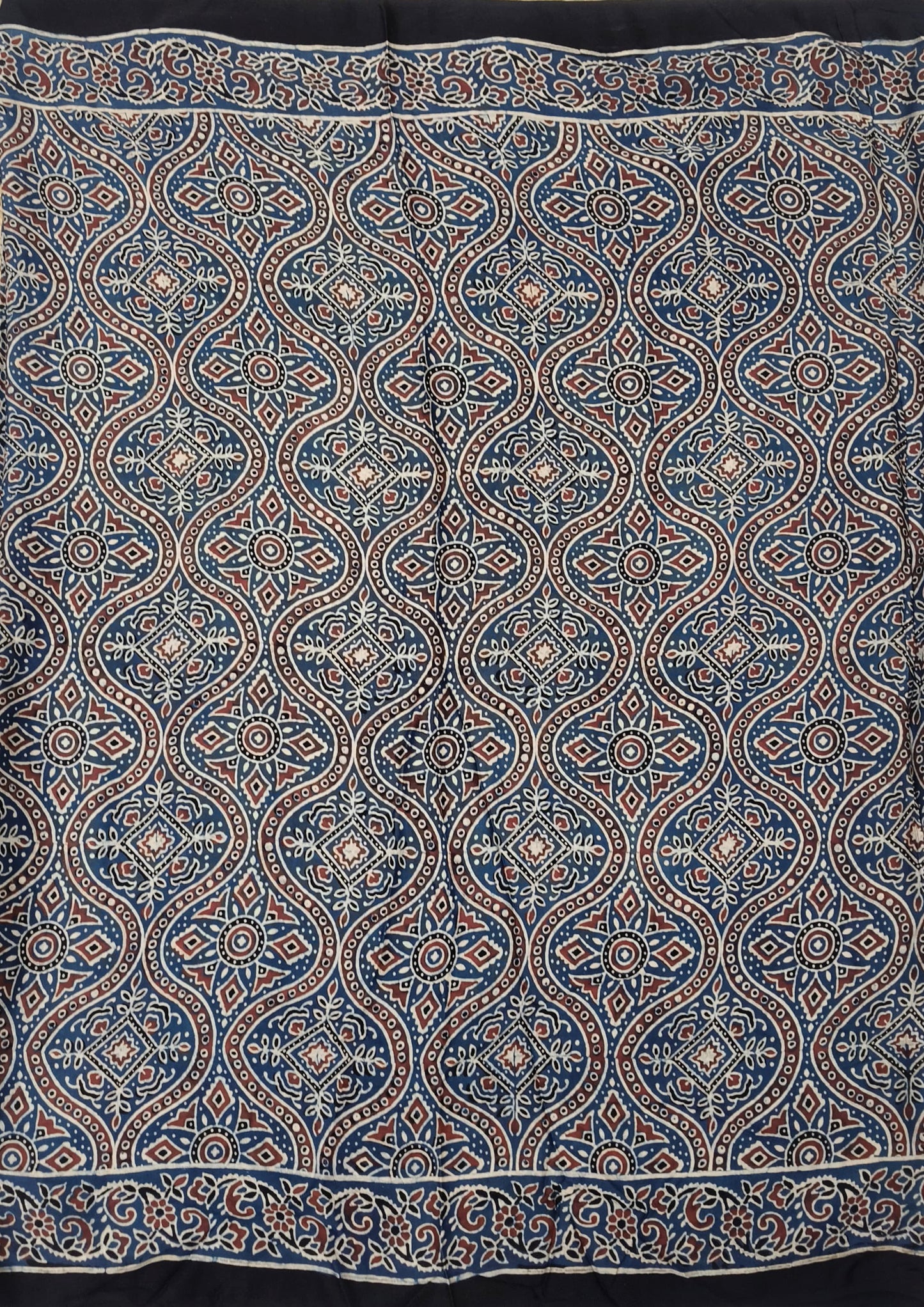 Ajrakh Handblock Printed Modal Saree- M9 Blue