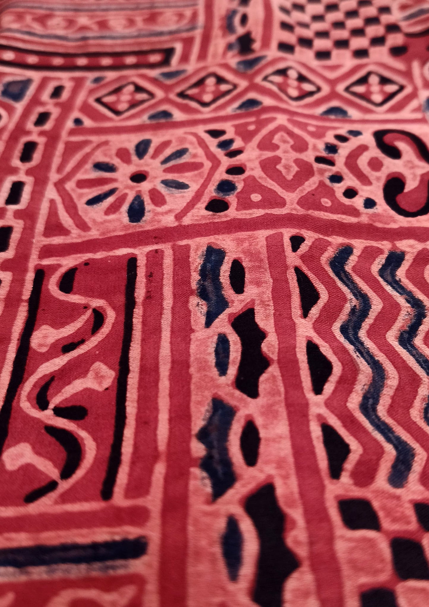 Ajrakh Handblock Printed Modal Saree- M13 Red