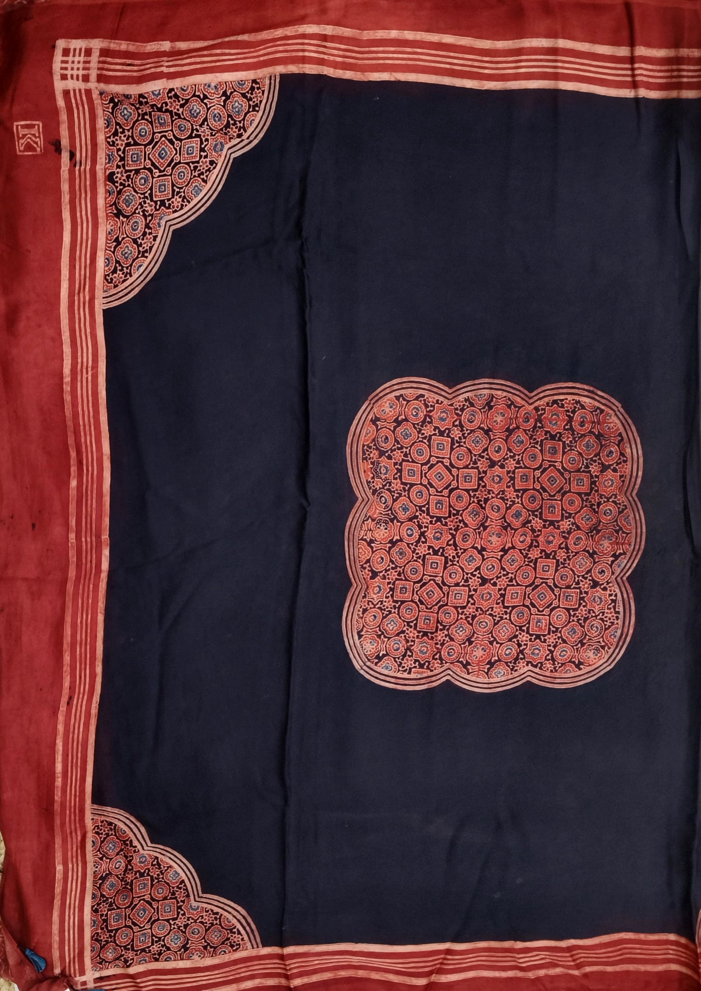 Ajrakh Handblock Printed Modal Saree- M13 Red