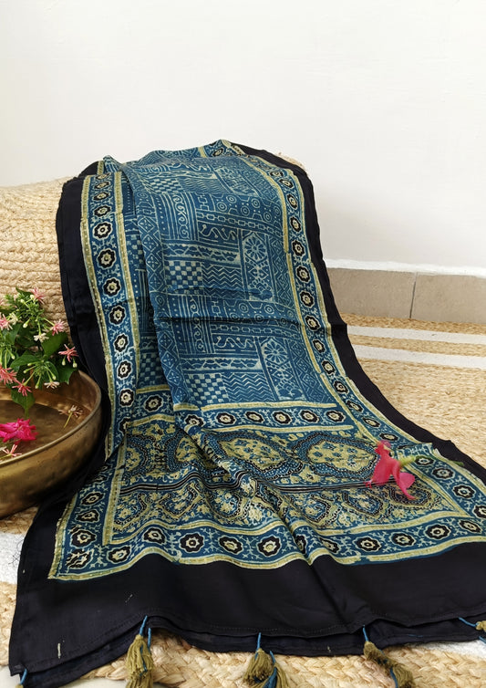 Handblock Printed Ajrakh Modal Stole- S2