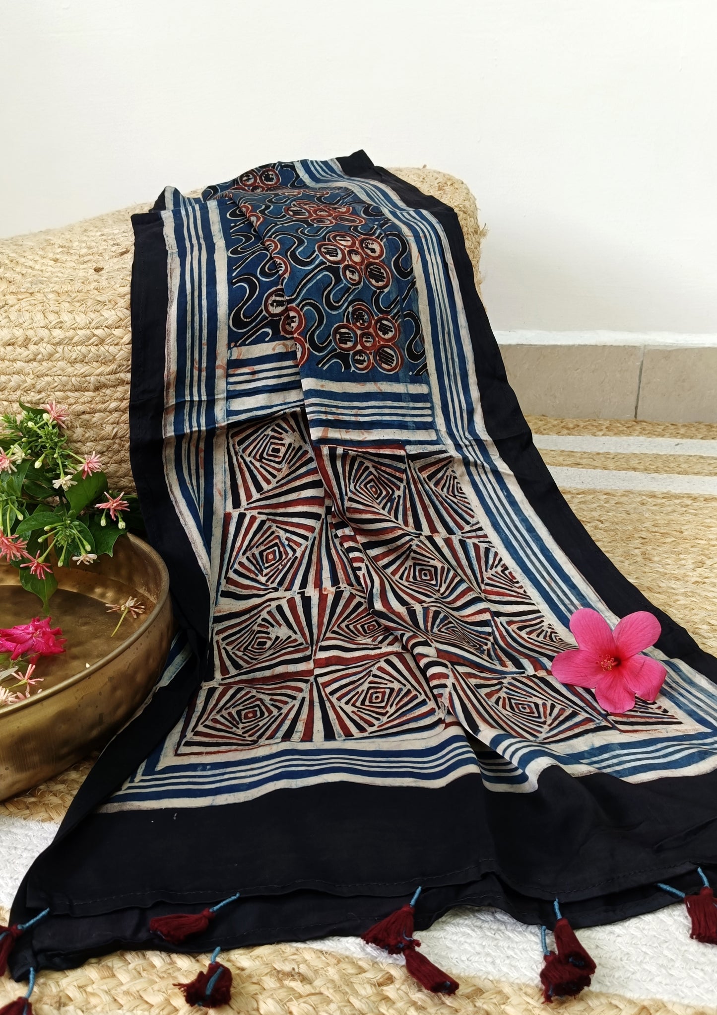 Handblock Printed Ajrakh Modal Stole- S5