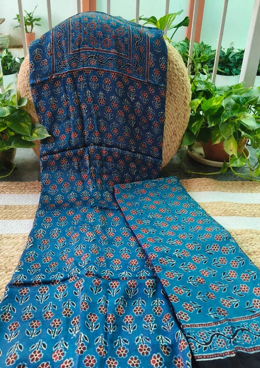 Ajrakh Handblock Printed Modal Suit- Blue Ajm2