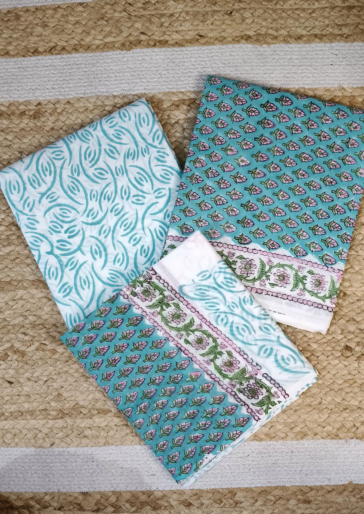 Bagru Handblock Print Suit B4- Light Blue1