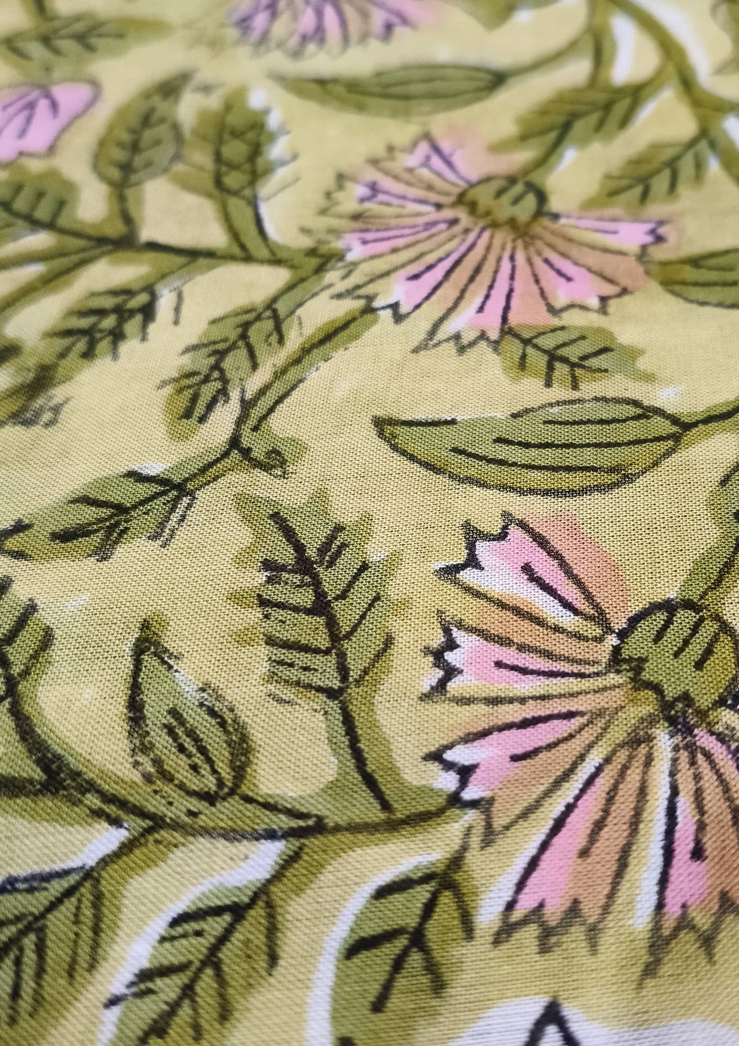 Bagru Handblock Print Suit B8- Lime Yellow