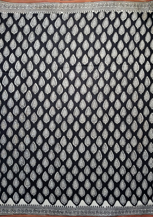 Bagru- Handblock print Cotton Saree- Black