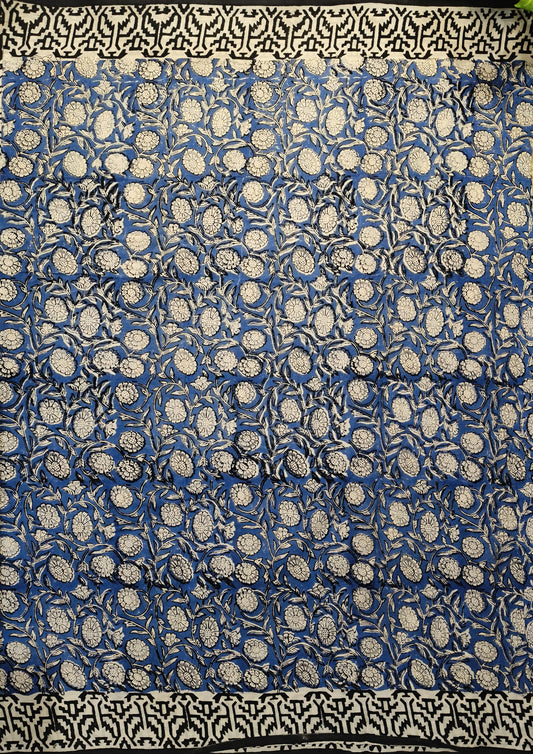 Bagru- Handblock print Cotton Saree- Blue