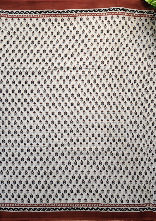 Bagru- Handblock print Cotton Saree- Cream Red1