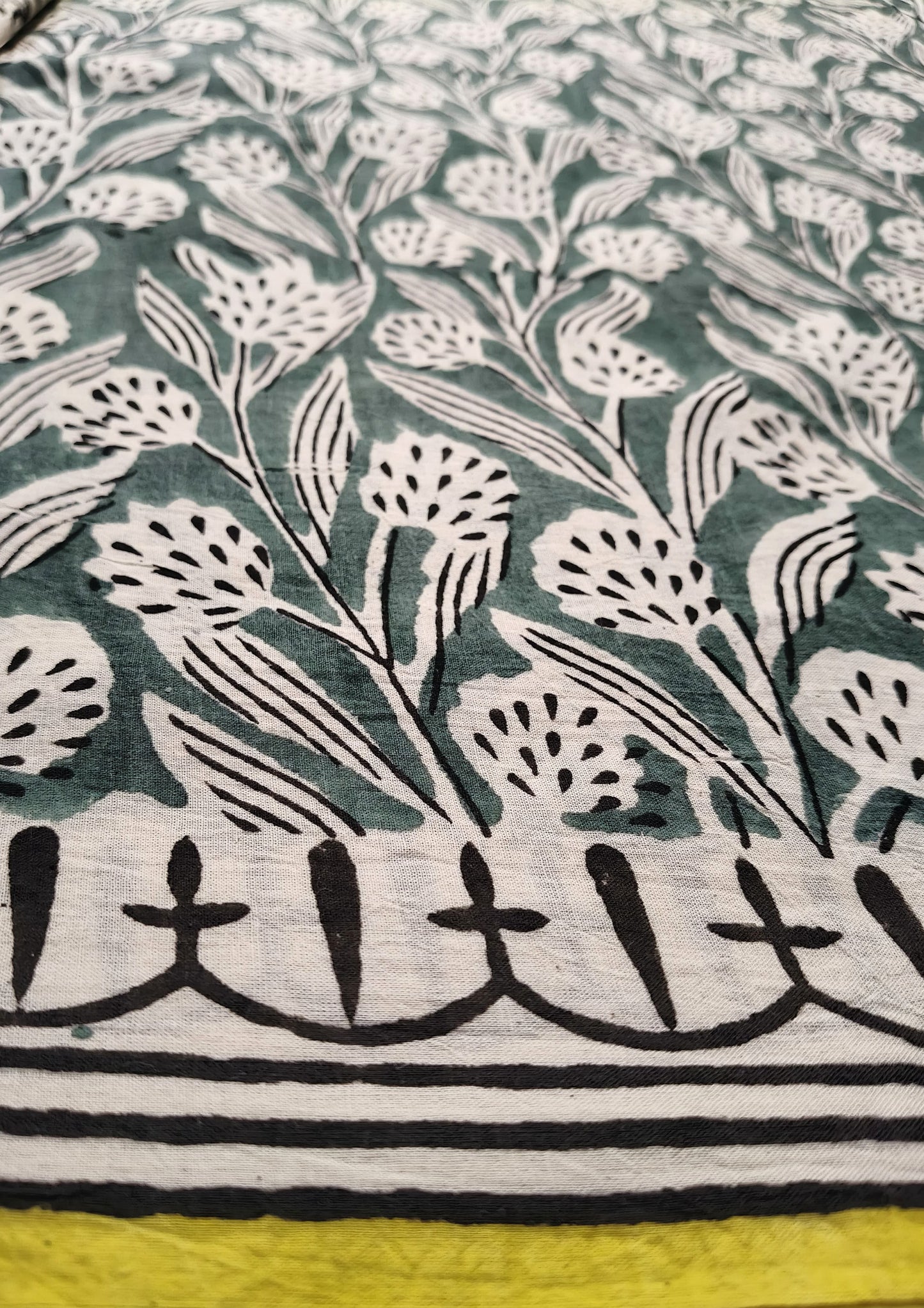 Bagru- Handblock print Cotton Saree- Green 2