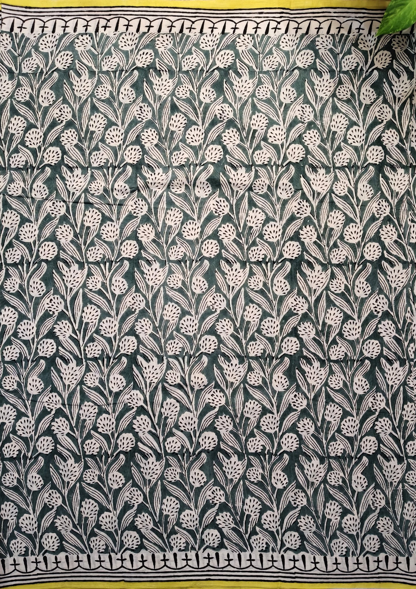 Bagru- Handblock print Cotton Saree- Green 2