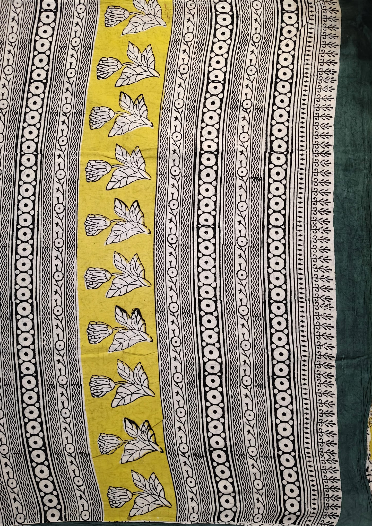 Bagru- Handblock print Cotton Saree- Mustard