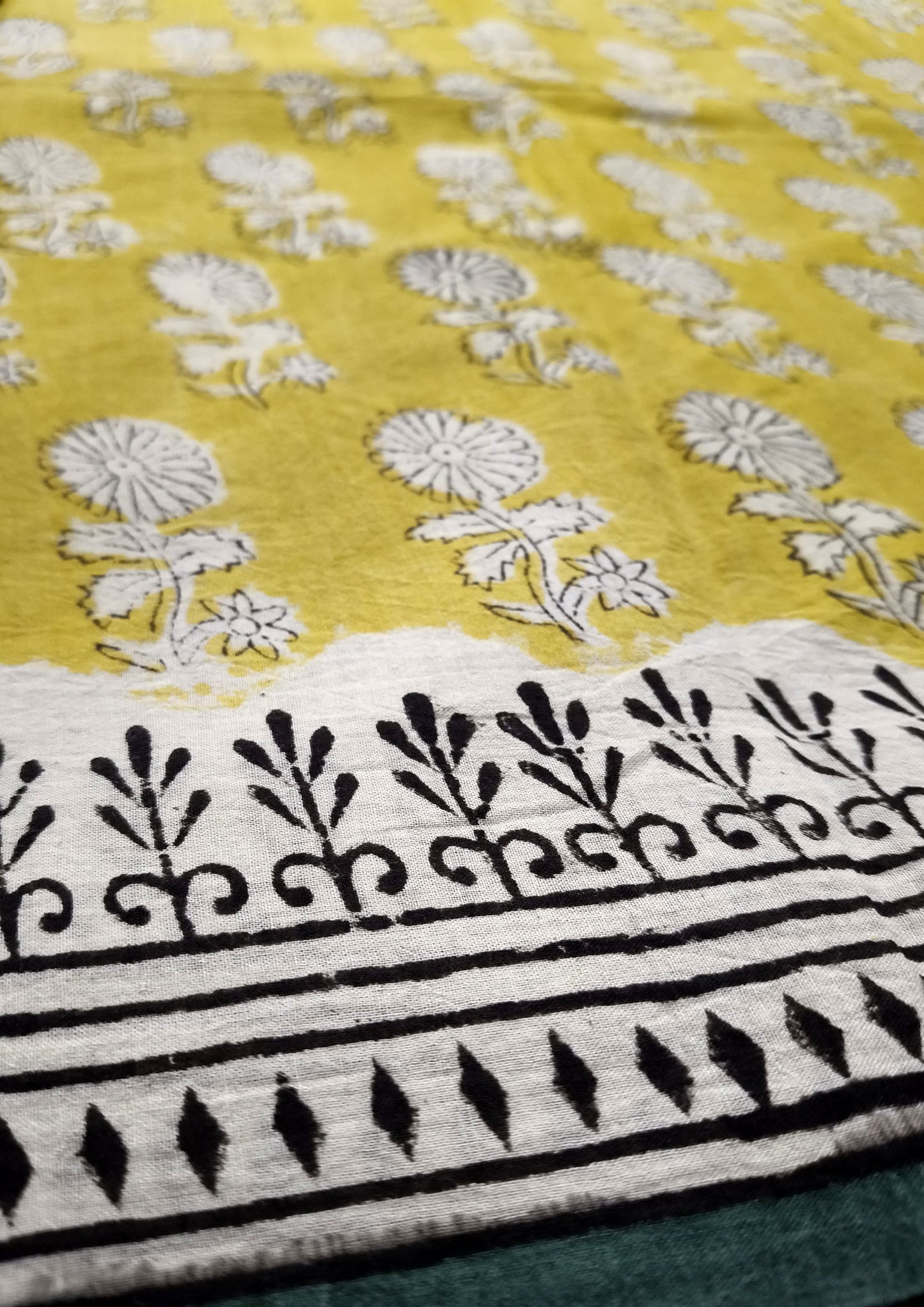 Bagru- Handblock print Cotton Saree- Mustard