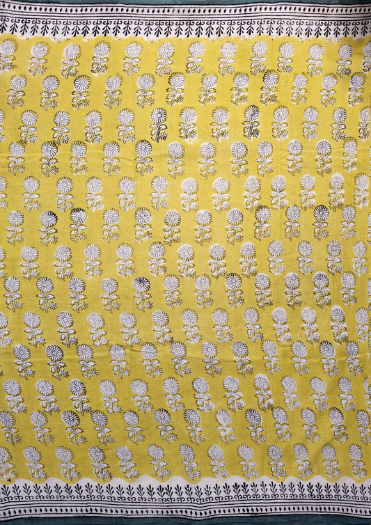 Bagru- Handblock print Cotton Saree- Mustard