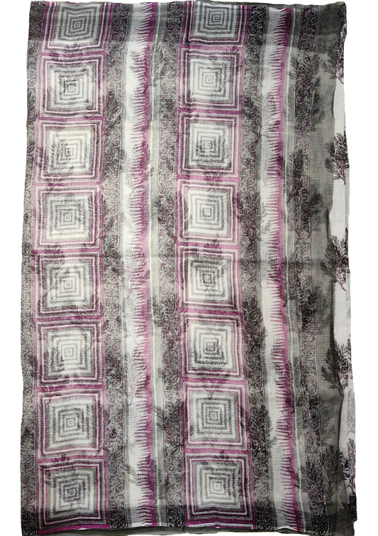 Bagru Handblock Print Kota Doria Sarees- Grey Pink Foliage