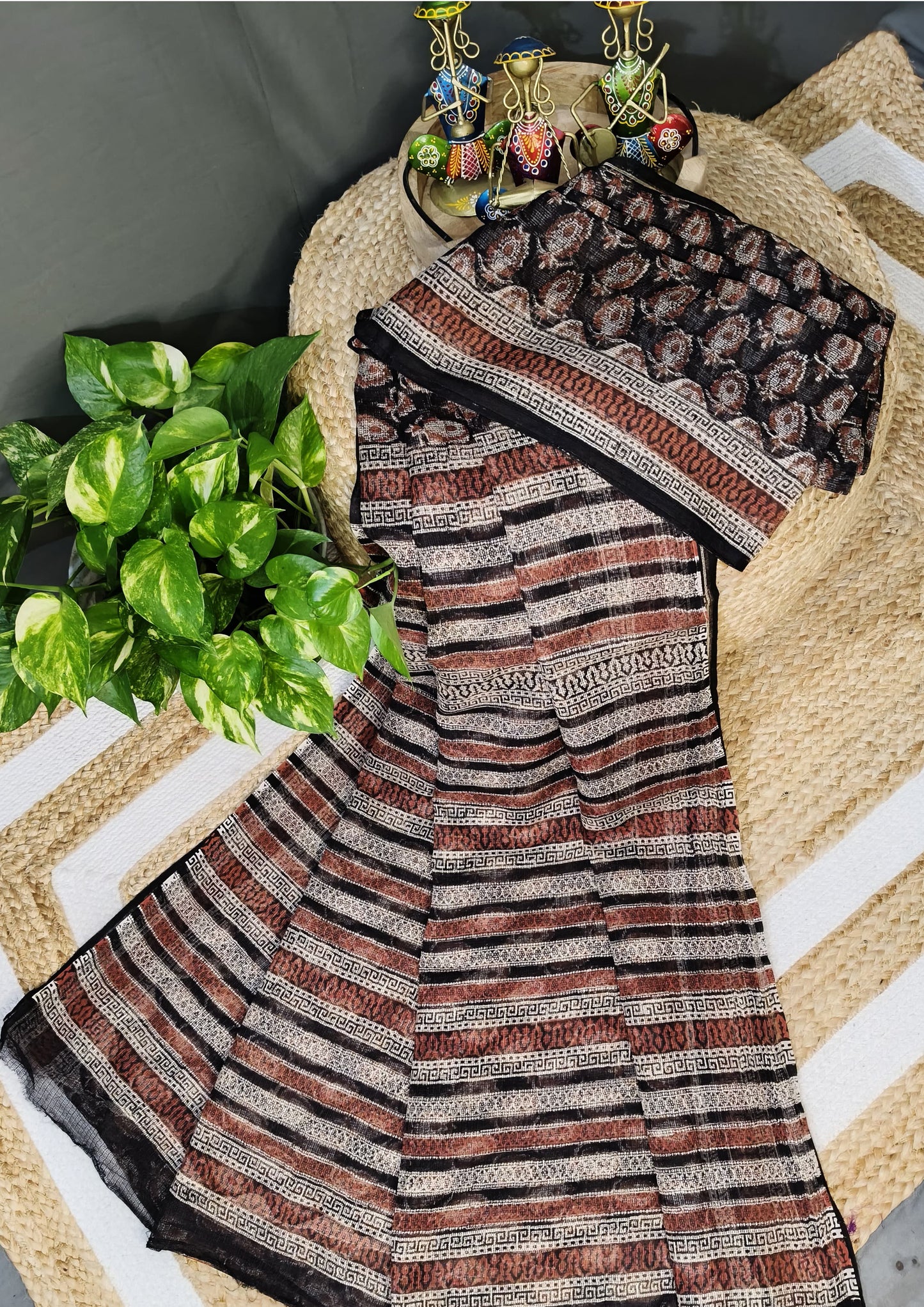 Bagru Handblock Print Kota Doria Saree- Black Amiya