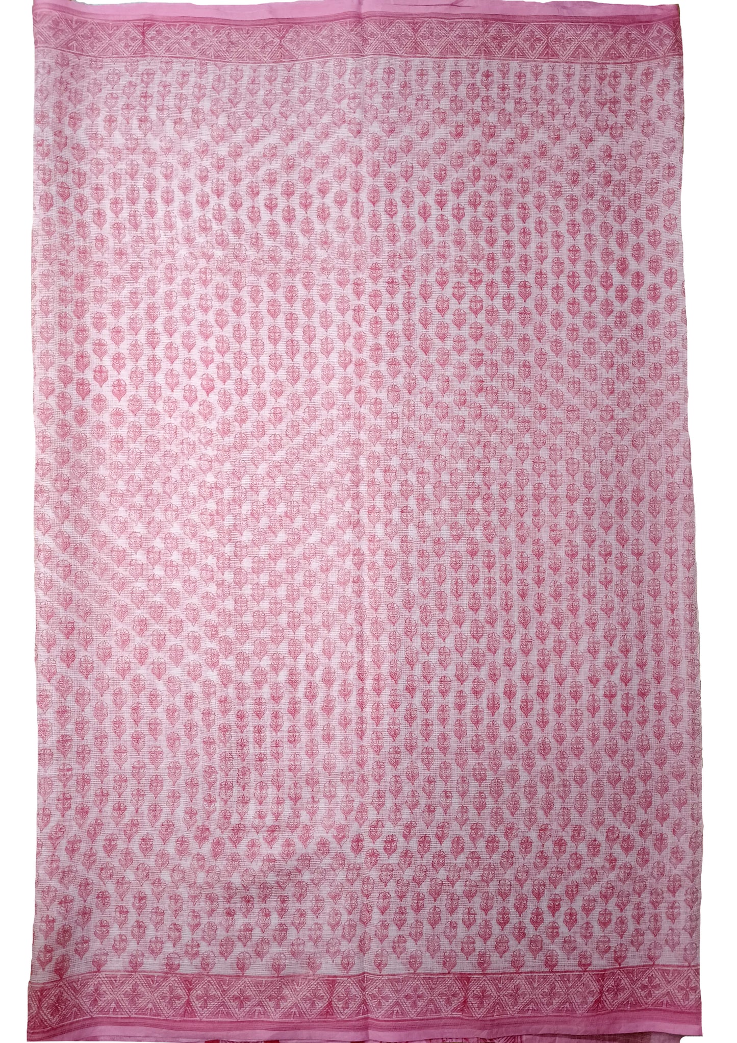 Bagru Handblock Print Kota Doria Saree- Pink Flowers