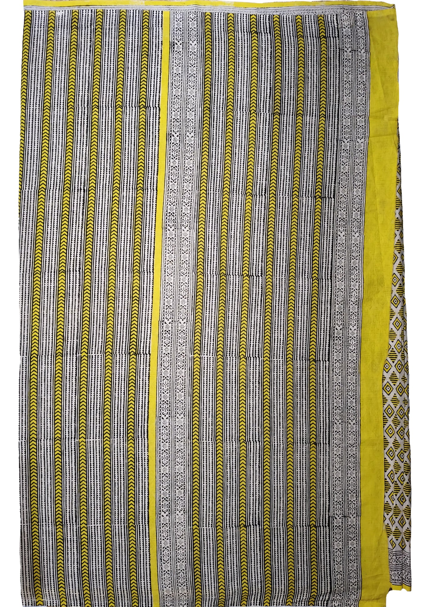 Bagru Handblock Print Cotton Mulmul Saree- Yellow