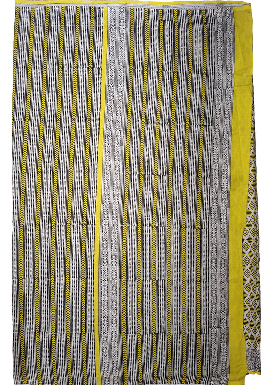 Bagru Handblock Print Cotton Mulmul Saree- Yellow