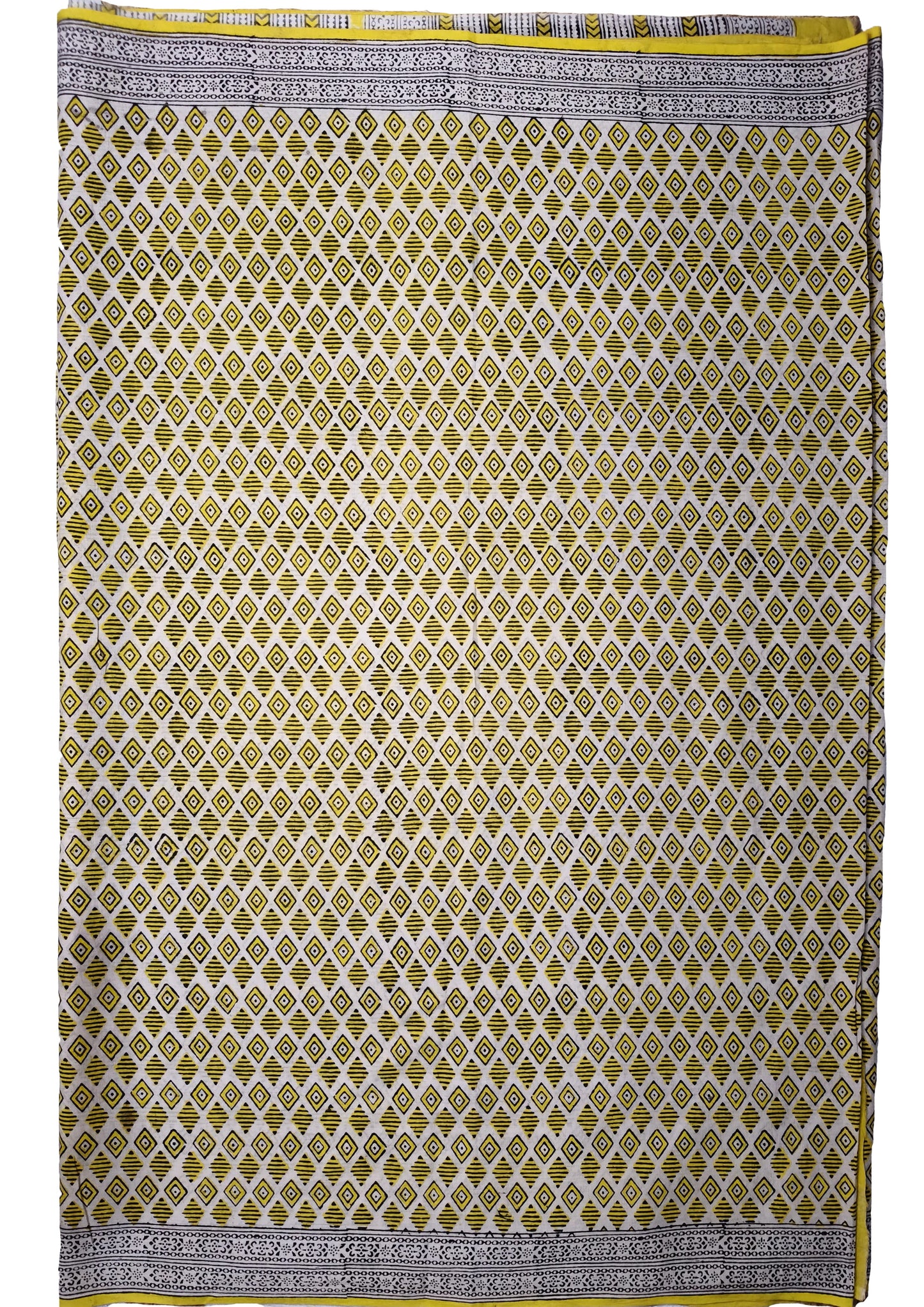 Bagru Handblock Print Cotton Mulmul Saree- Yellow