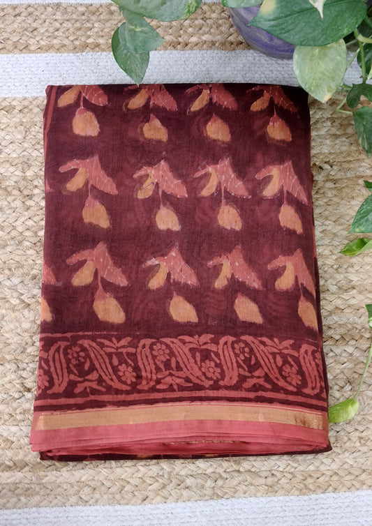 Dabu- Handblock print Chanderi Saree- 30 Maroon