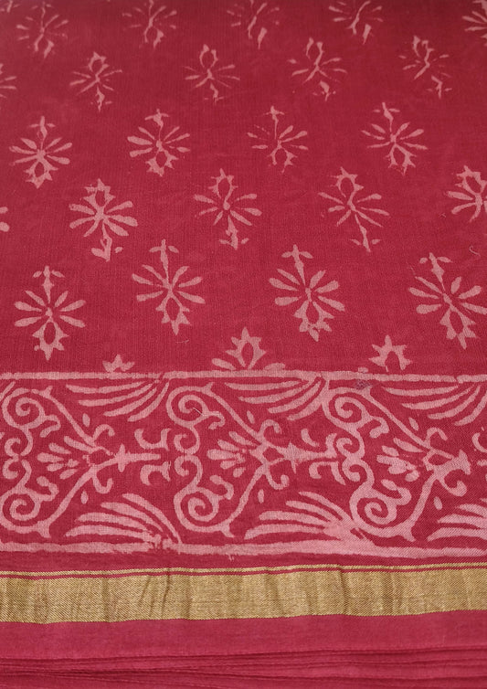 Dabu- Handblock print Chanderi Saree- 28 Red