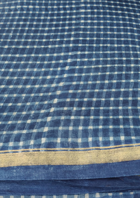 Dabu- Handblock print Chanderi Saree- 27 Indigo