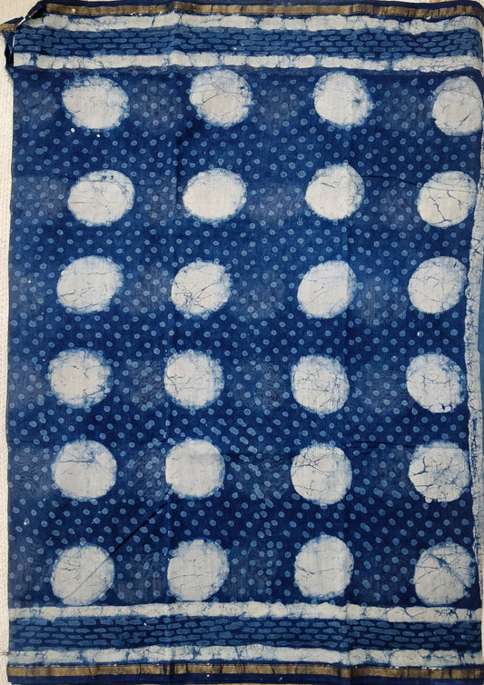 Dabu- Handblock print Chanderi Saree- 25 Indigo