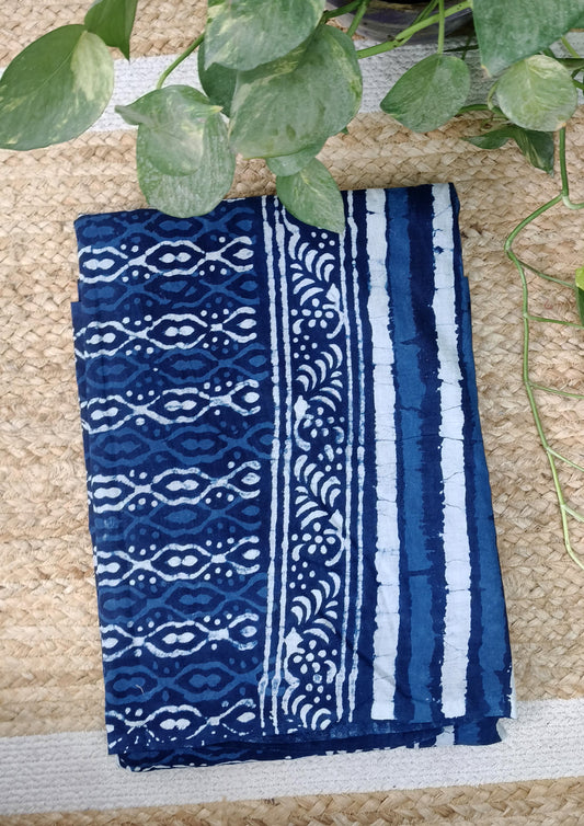 Dabu- Handblock printed Saree -23 Indigo