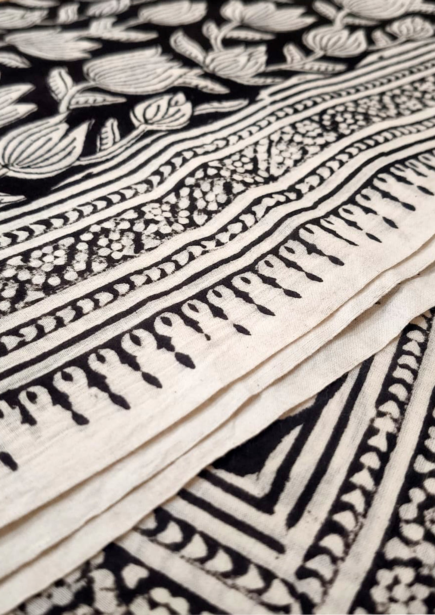 Handblock printed Cotton Bagru Sarong- 01 Black
