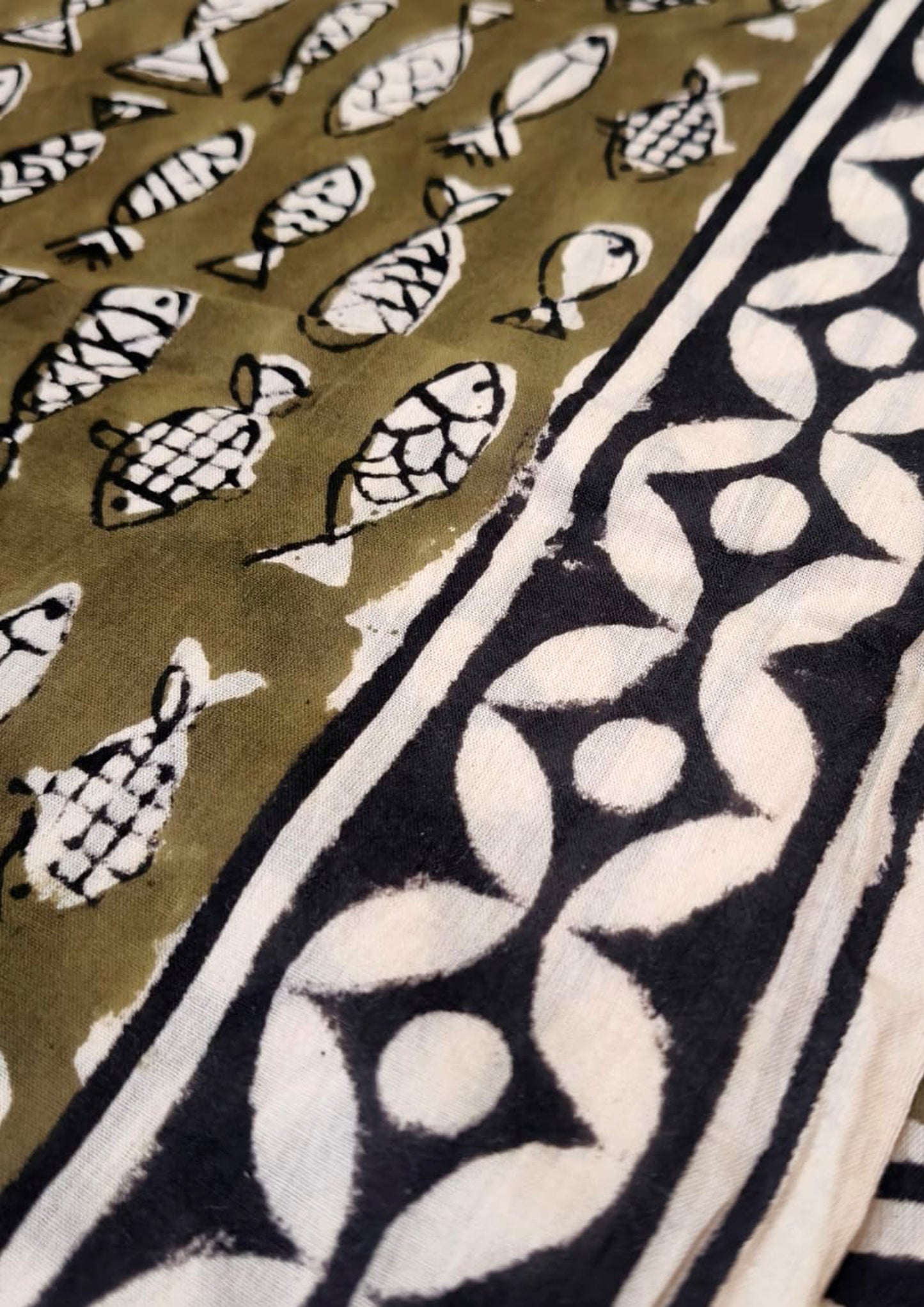 Handblock Printed Cotton Bagru Sarong- 04 Brown