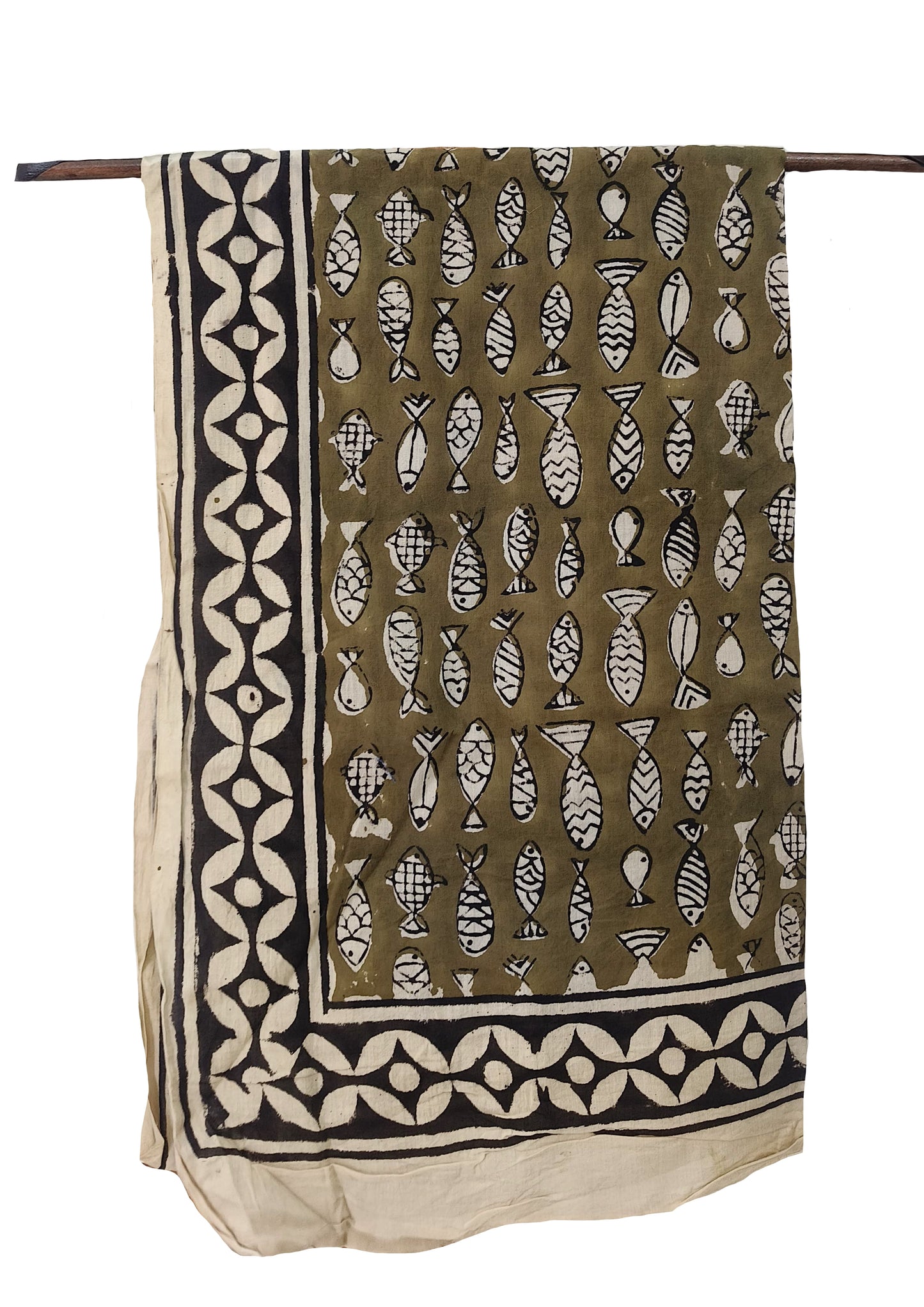 Handblock Printed Cotton Bagru Sarong- 04 Brown