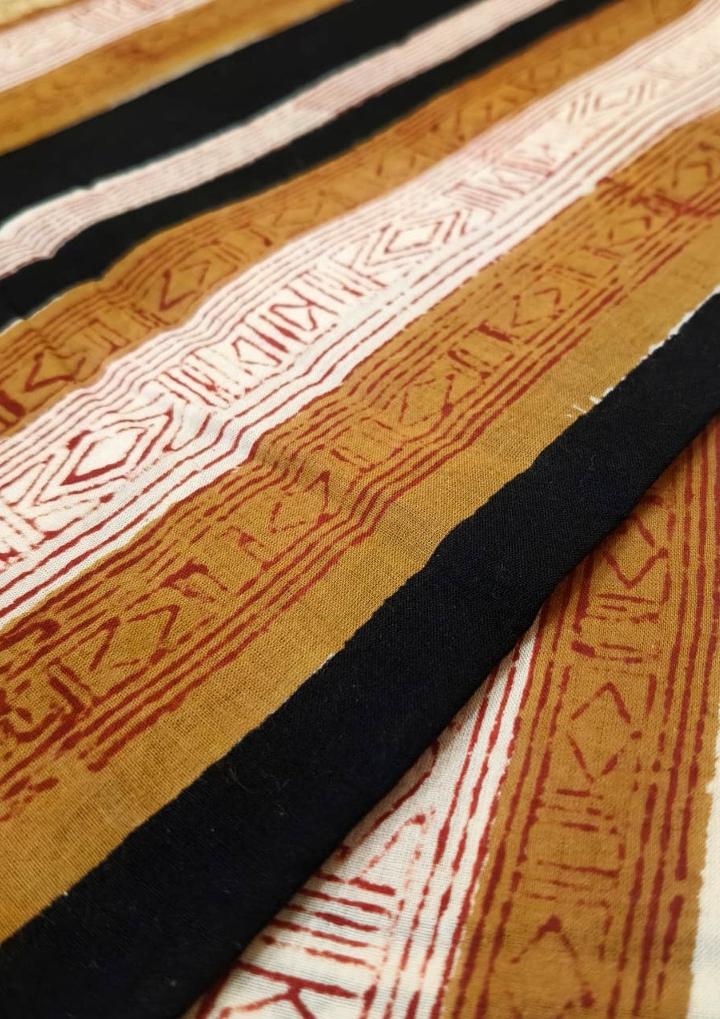 Handblock Printed Cotton Bagru Sarong- 06 Mustard stripe