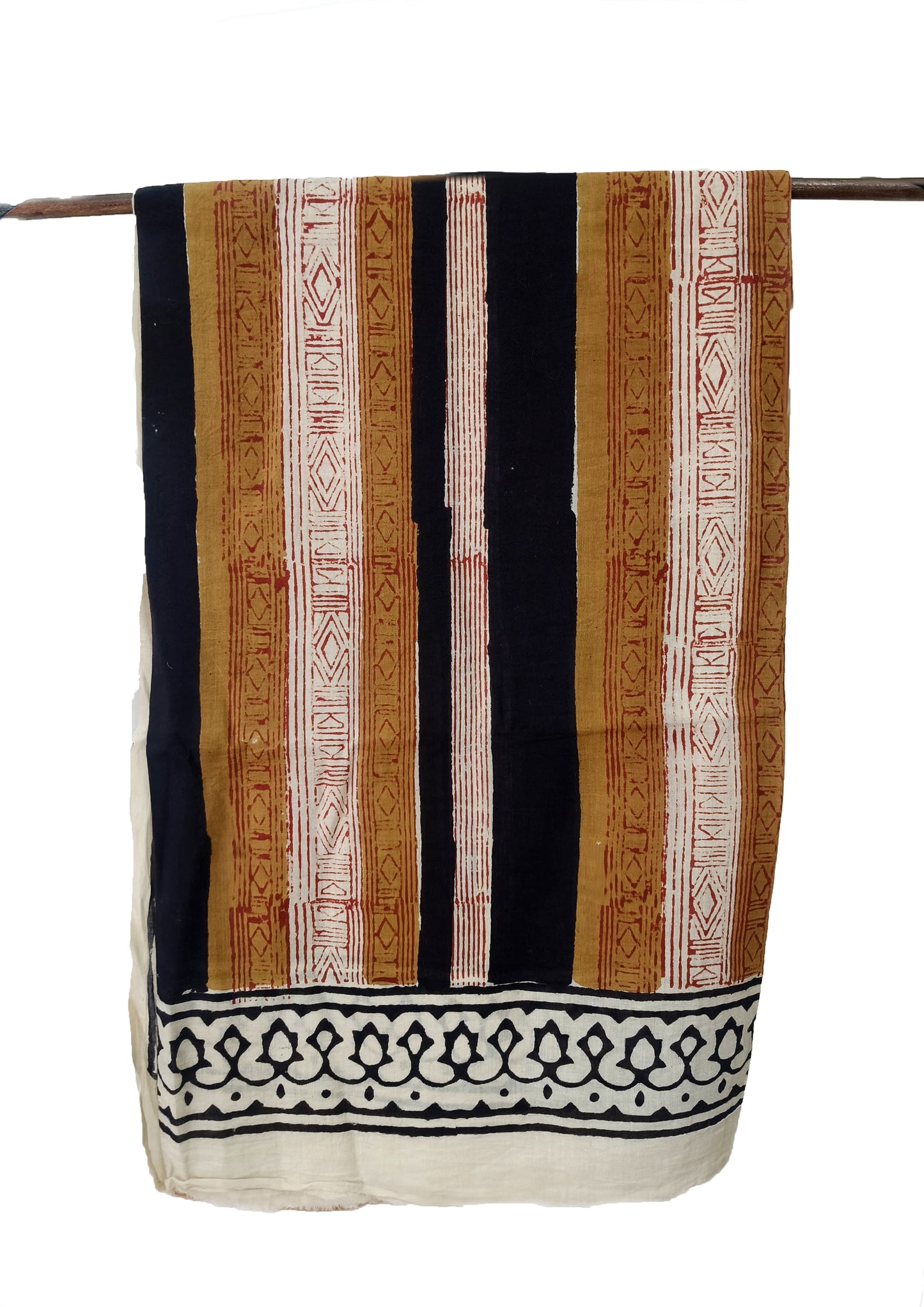 Handblock Printed Cotton Bagru Sarong- 06 Mustard stripe