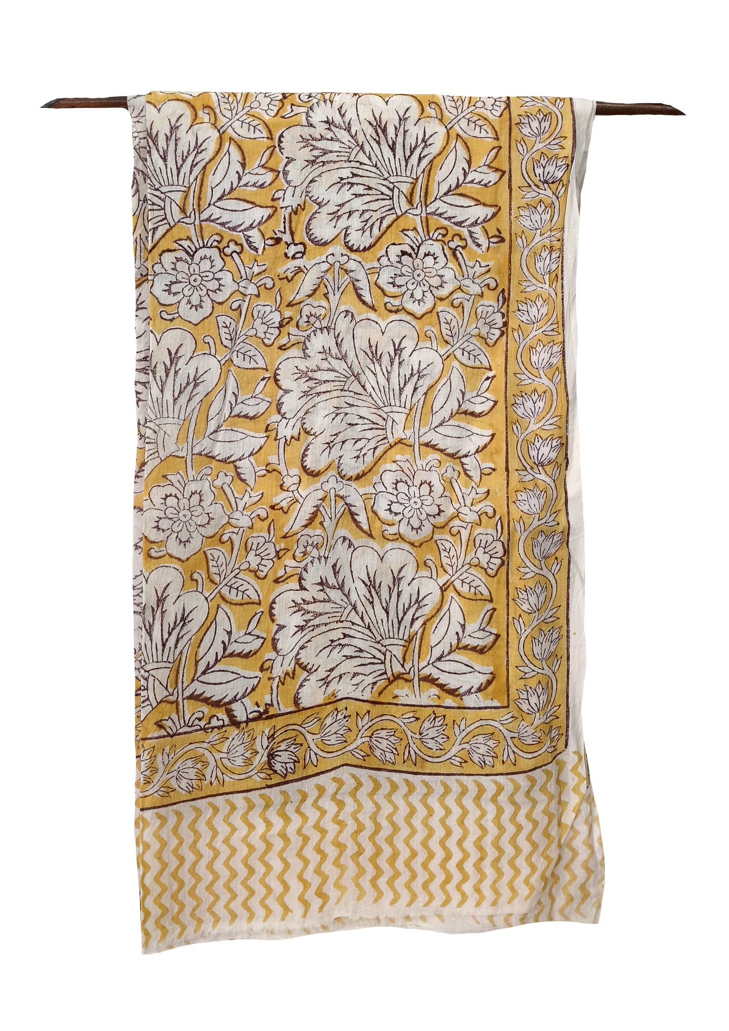 Handblock Printed Cotton Baggru Sarong- 08 Yellow