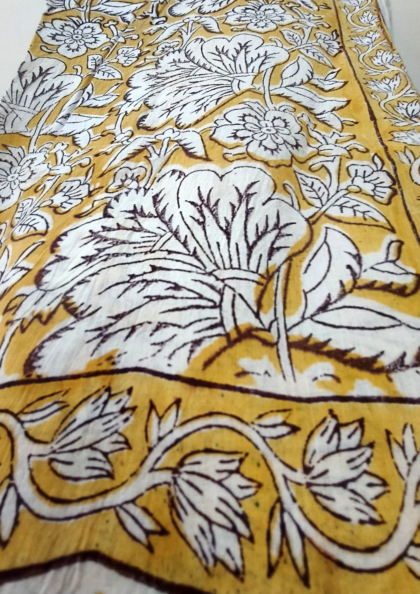 Handblock Printed Cotton Baggru Sarong- 08 Yellow