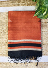 Bhagalpuri Tussar Silk Saree- 1 Black & orange