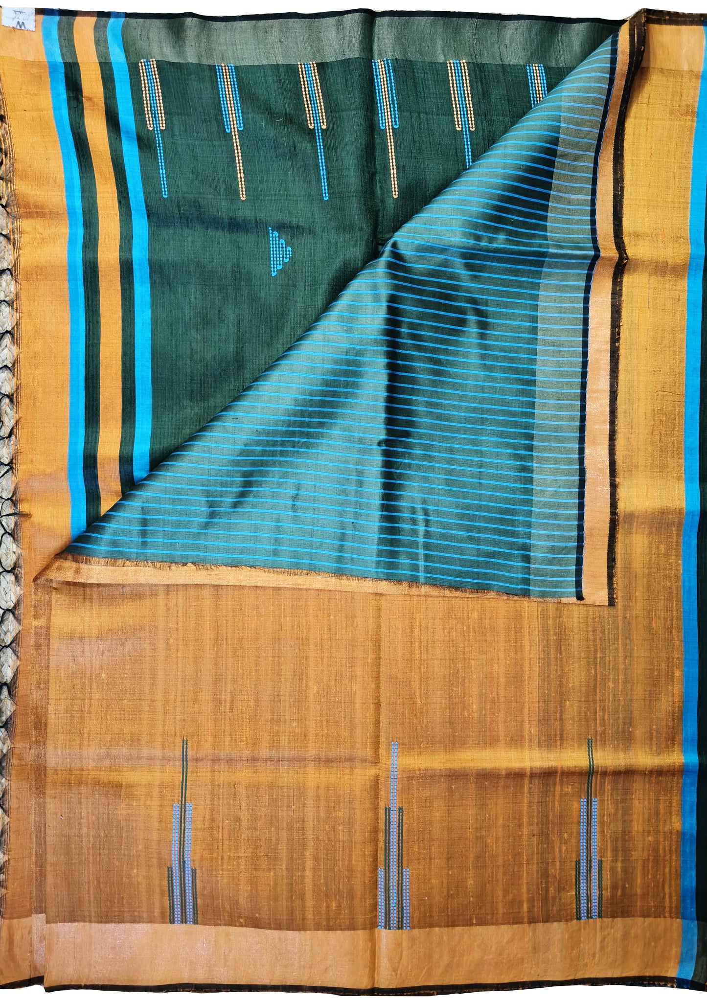 Bhagalpuri Tussar Silk Saree- 2 Mustard & Green