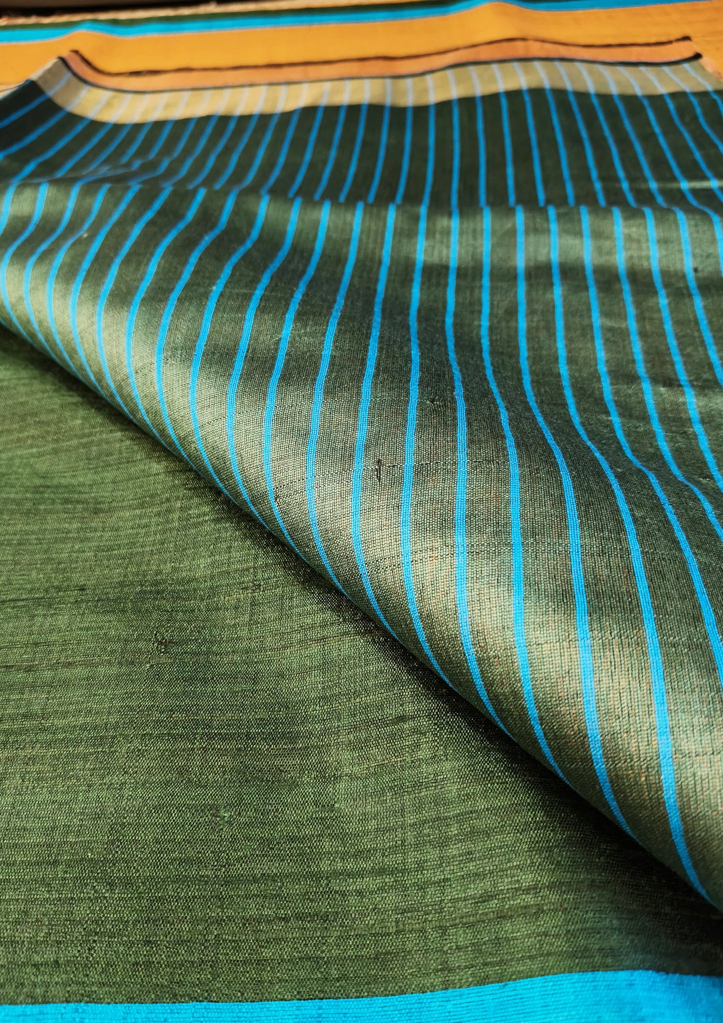 Bhagalpuri Tussar Silk Saree- 2 Mustard & Green