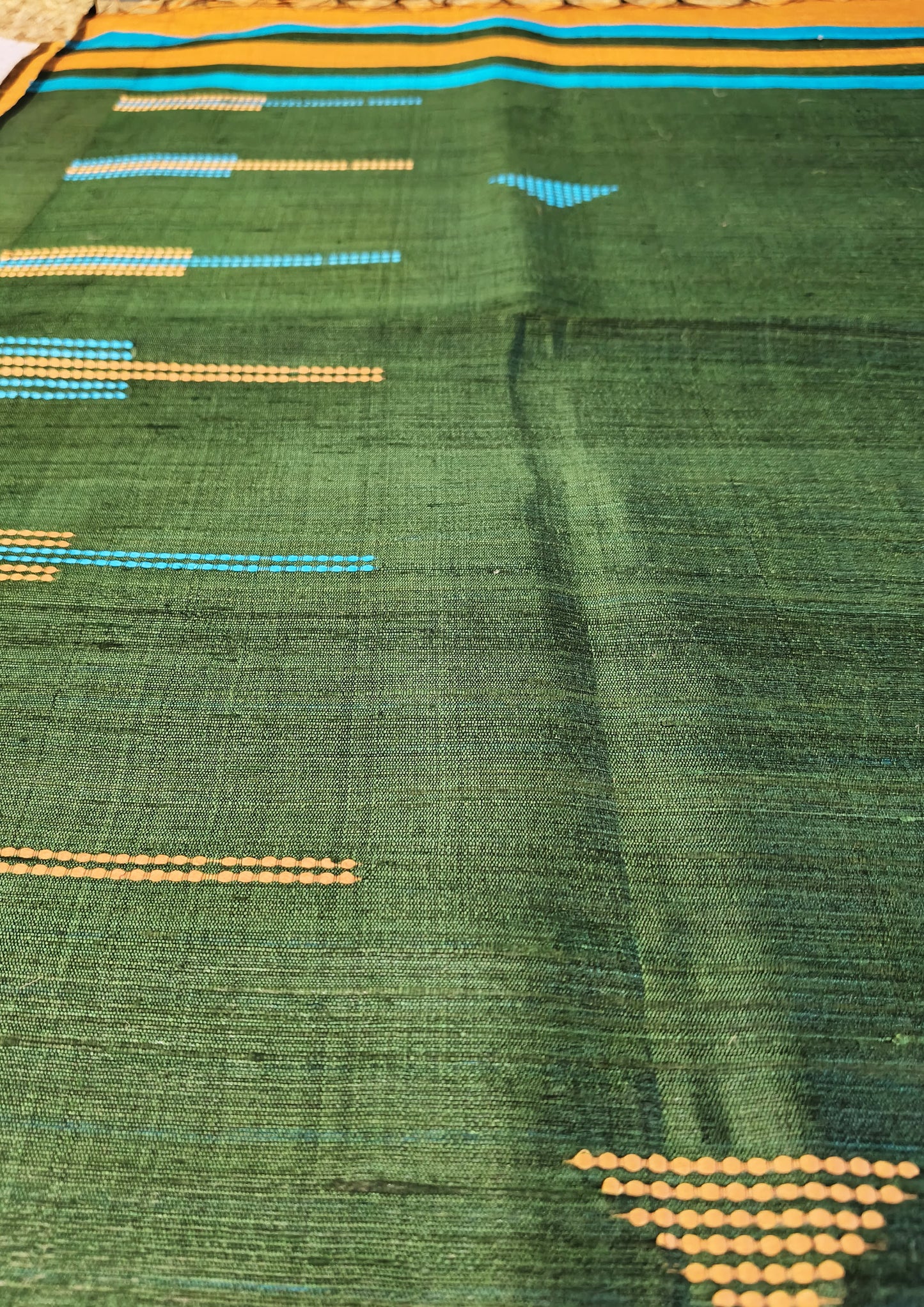 Bhagalpuri Tussar Silk Saree- 2 Mustard & Green