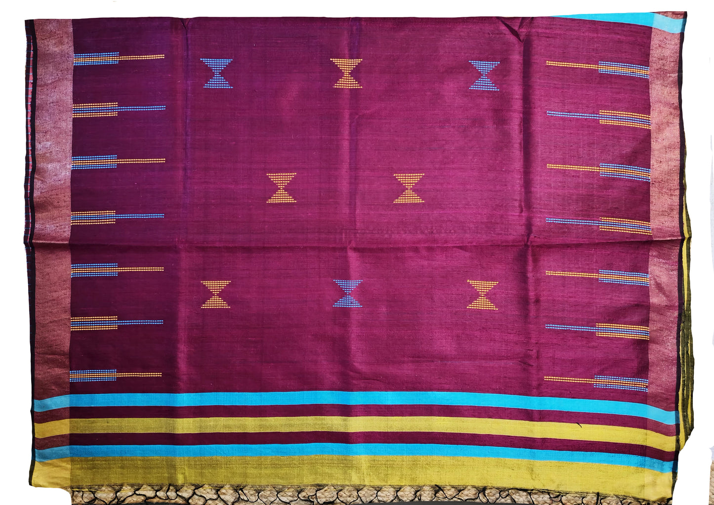 Bhagalpuri Tussar Silk Saree- 4 Gold yellow & Pink