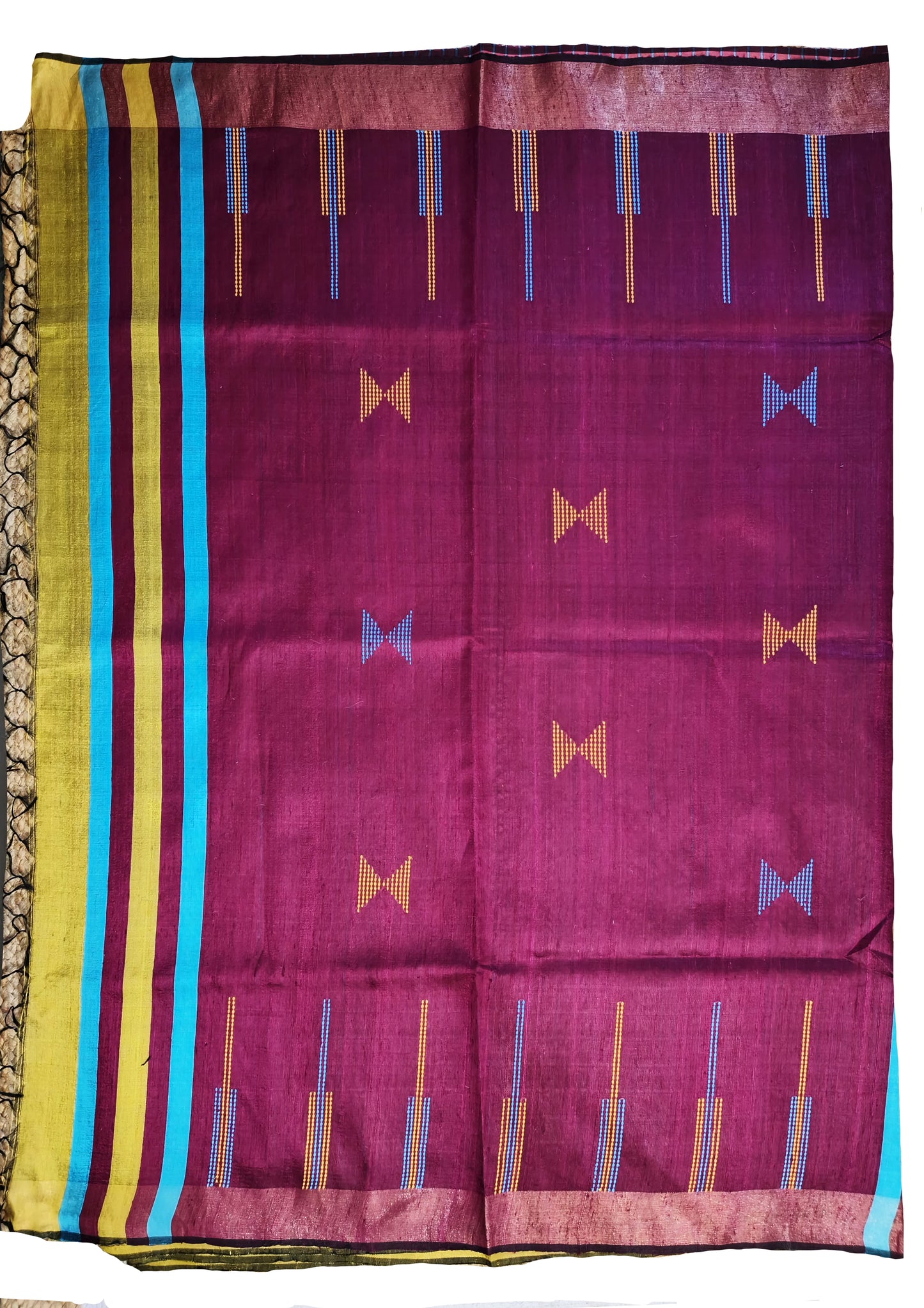 Bhagalpuri Tussar Silk Saree- 4 Gold yellow & Pink
