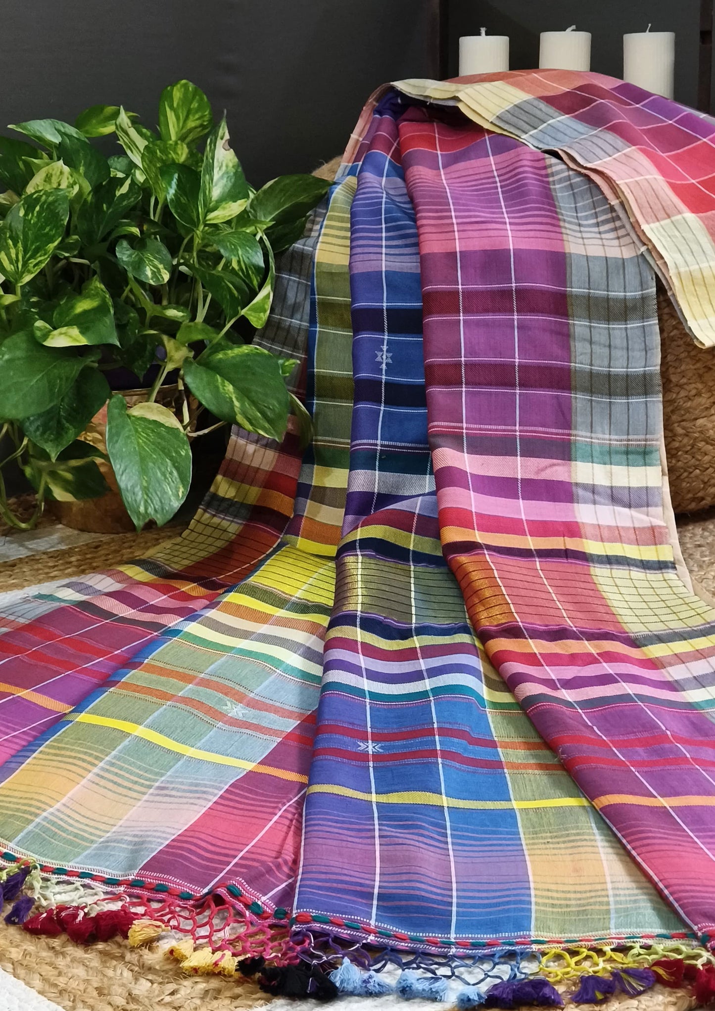 Bhujodi Soft Cotton Saree- Pink Checks